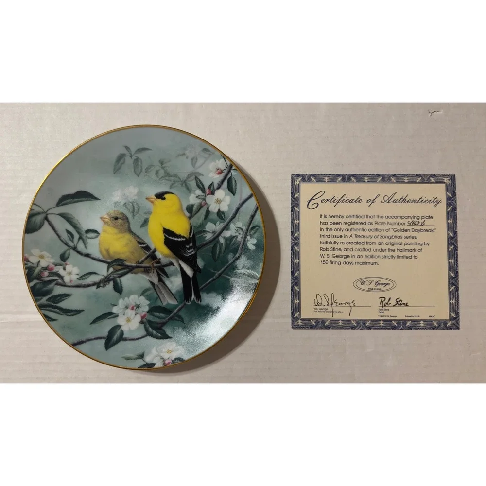 W.S. George Golden Daybreak Collector Plate‎ Birds 8.25